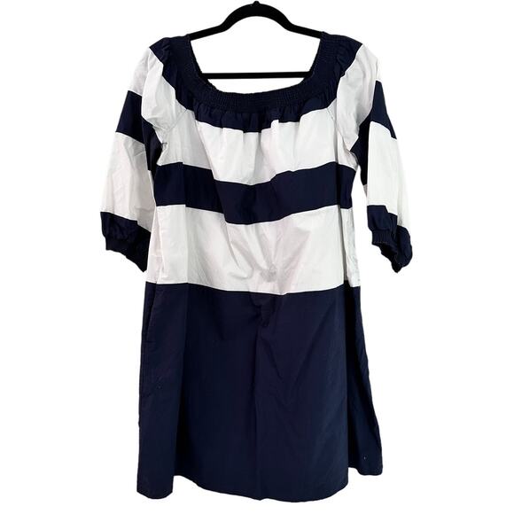 CROWN & IVY Striped Dress Loose Sz L Nautical Preppy Coastal 3/4 Sleeve Short - Picture 1 of 6